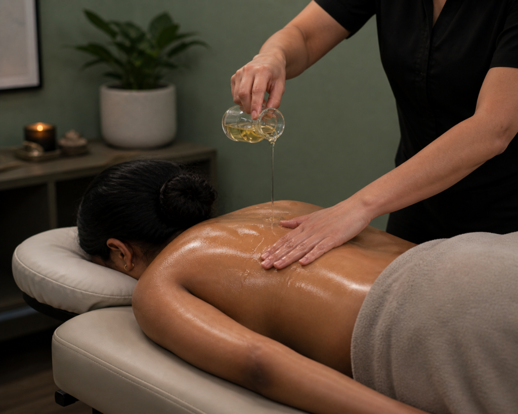 Traditional Abhyanga Ayurvedic warm-oil full-body massage at Li's Spa Redmond WA