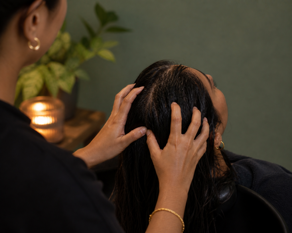 Therapeutic scalp massage to relieve tension and boost circulation at Li's Spa Redmond WA