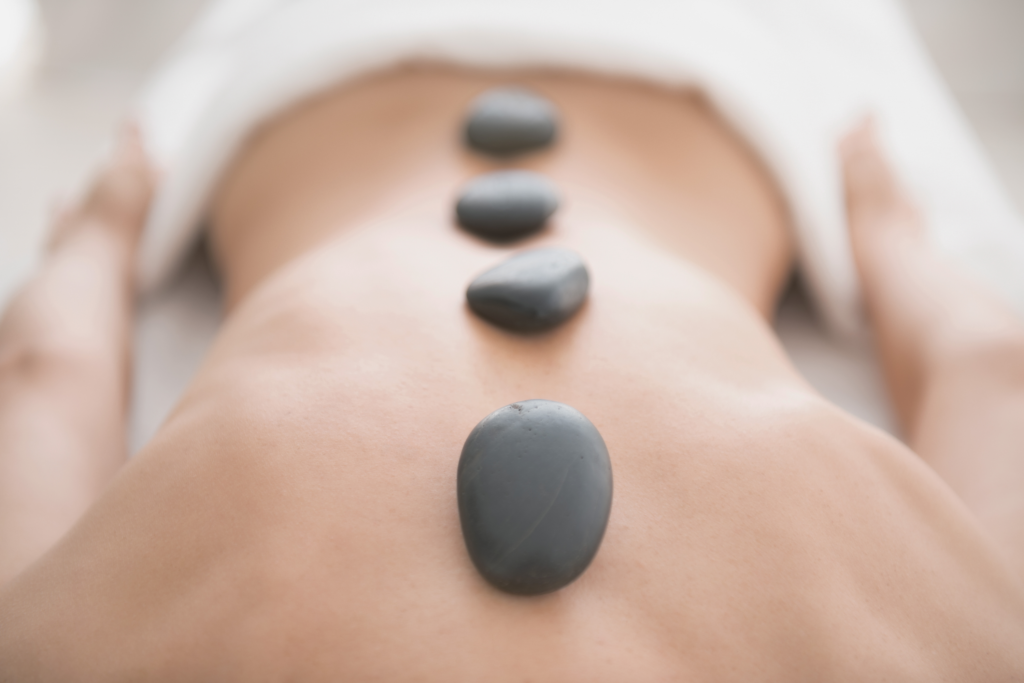 Basalt hot stones placed along the spine at Li's Spa Redmond
