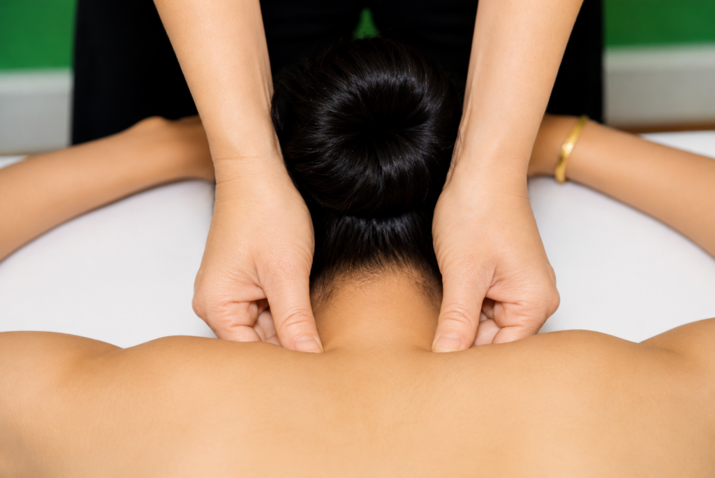 Trigger point neck massage for posture relief at Li's Spa Redmond