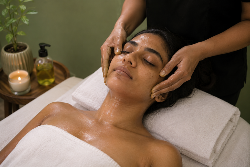 Abhyanga Face and Neck Ritual ancient Ayurvedic warm oil treatment at Li's Spa in Redmond, WA