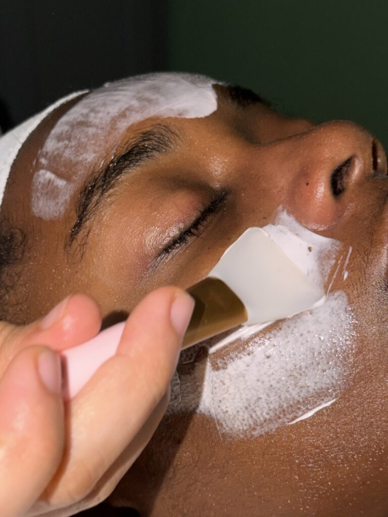 Nourishing face pack applied during custom facial treatment at Li's Spa in Redmond, WA